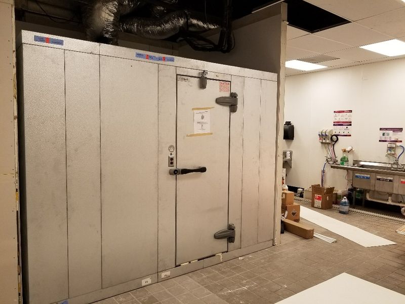 Walk-in cooler installed in a commercial kitchen